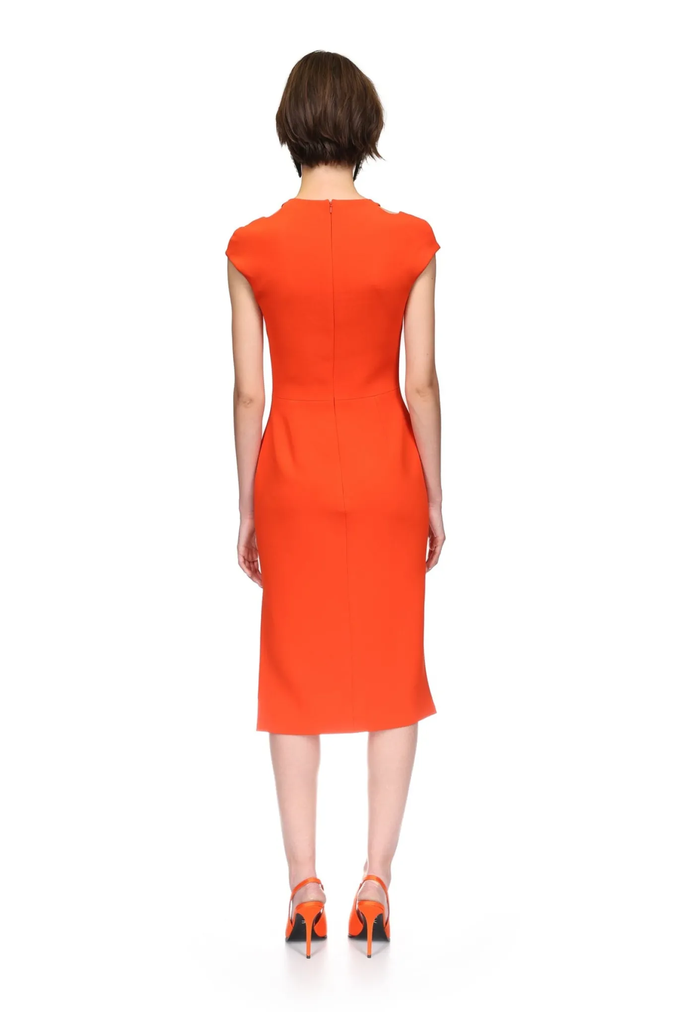 U SHAPE NECKLINE MIDI DRESS IN ORANGE
