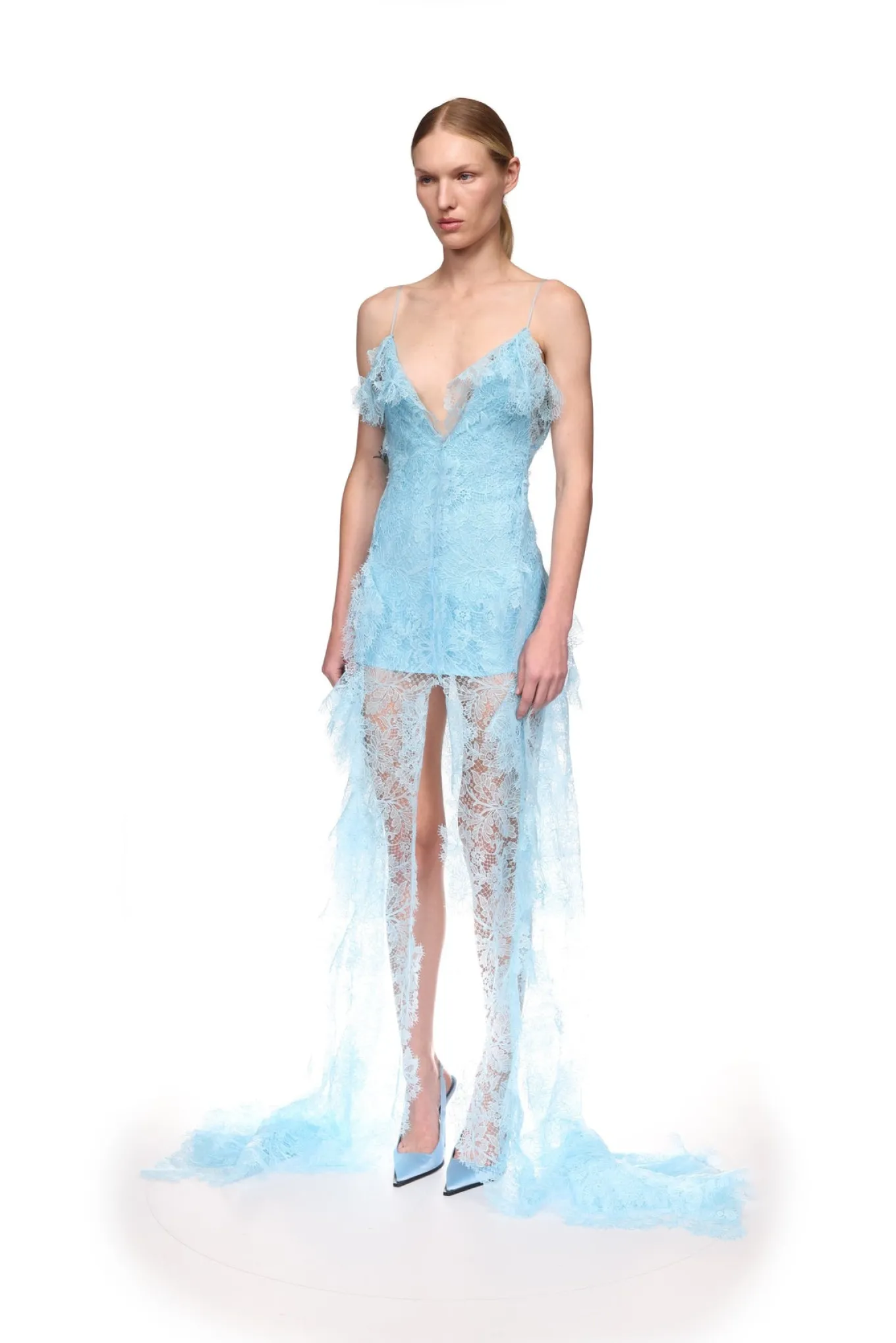 V NECK LACE GOWN