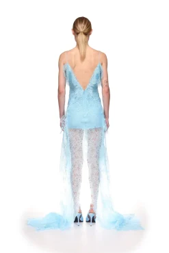 V NECK LACE GOWN