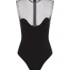 WAVE NECKLINE AND TULLE BODYSUIT IN BLACK