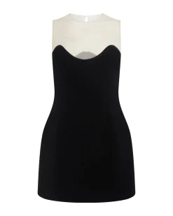 WAVE NECKLINE AND TULLE MINI DRESS