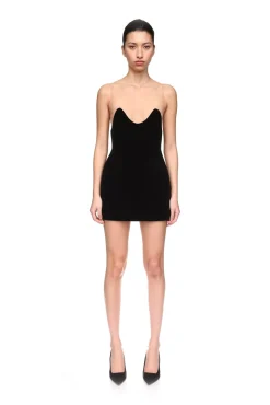 WAVE NECKLINE AND TULLE MINI DRESS