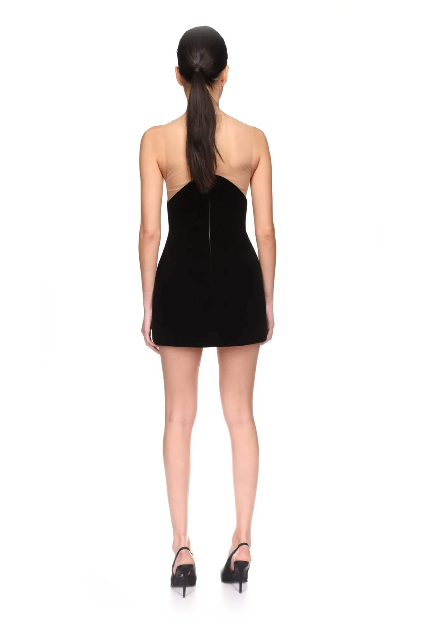 WAVE NECKLINE AND TULLE MINI DRESS