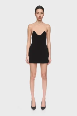 WAVE NECKLINE AND TULLE MINI DRESS