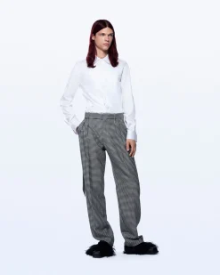 WIDE LEG HOUNDSTOOTH TUXEDO TROUSERS
