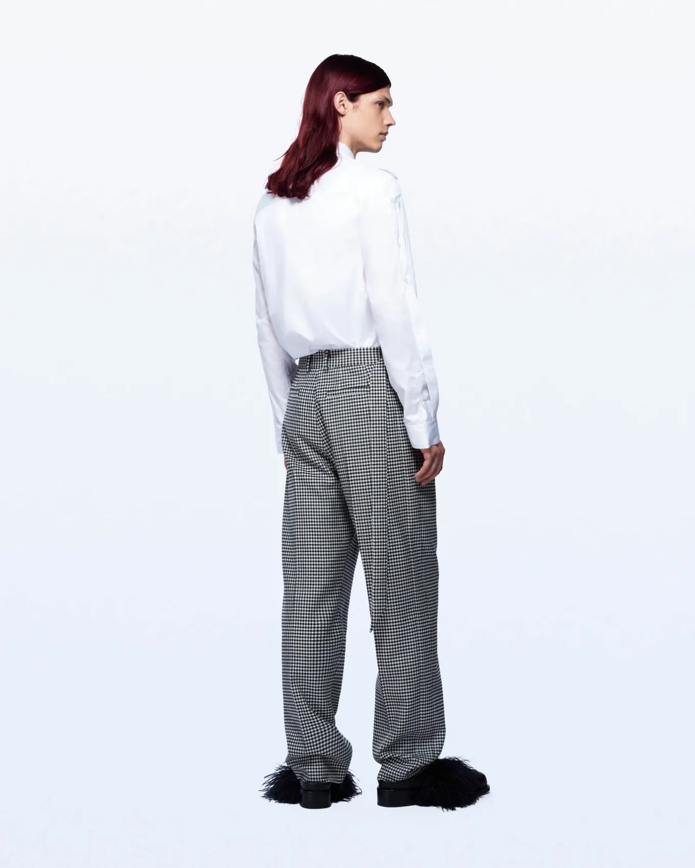 WIDE LEG HOUNDSTOOTH TUXEDO TROUSERS