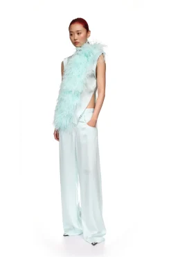 WIDE LEG SATIN TROUSERS IN MINT
