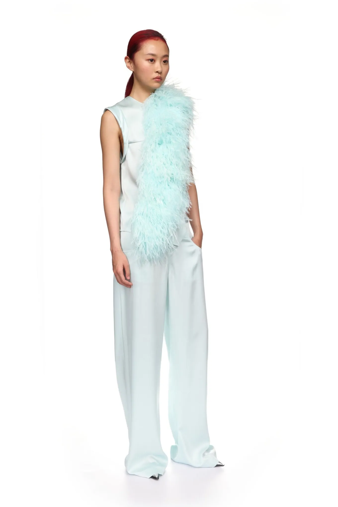 WIDE LEG SATIN TROUSERS IN MINT