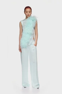 WIDE LEG SATIN TROUSERS IN MINT
