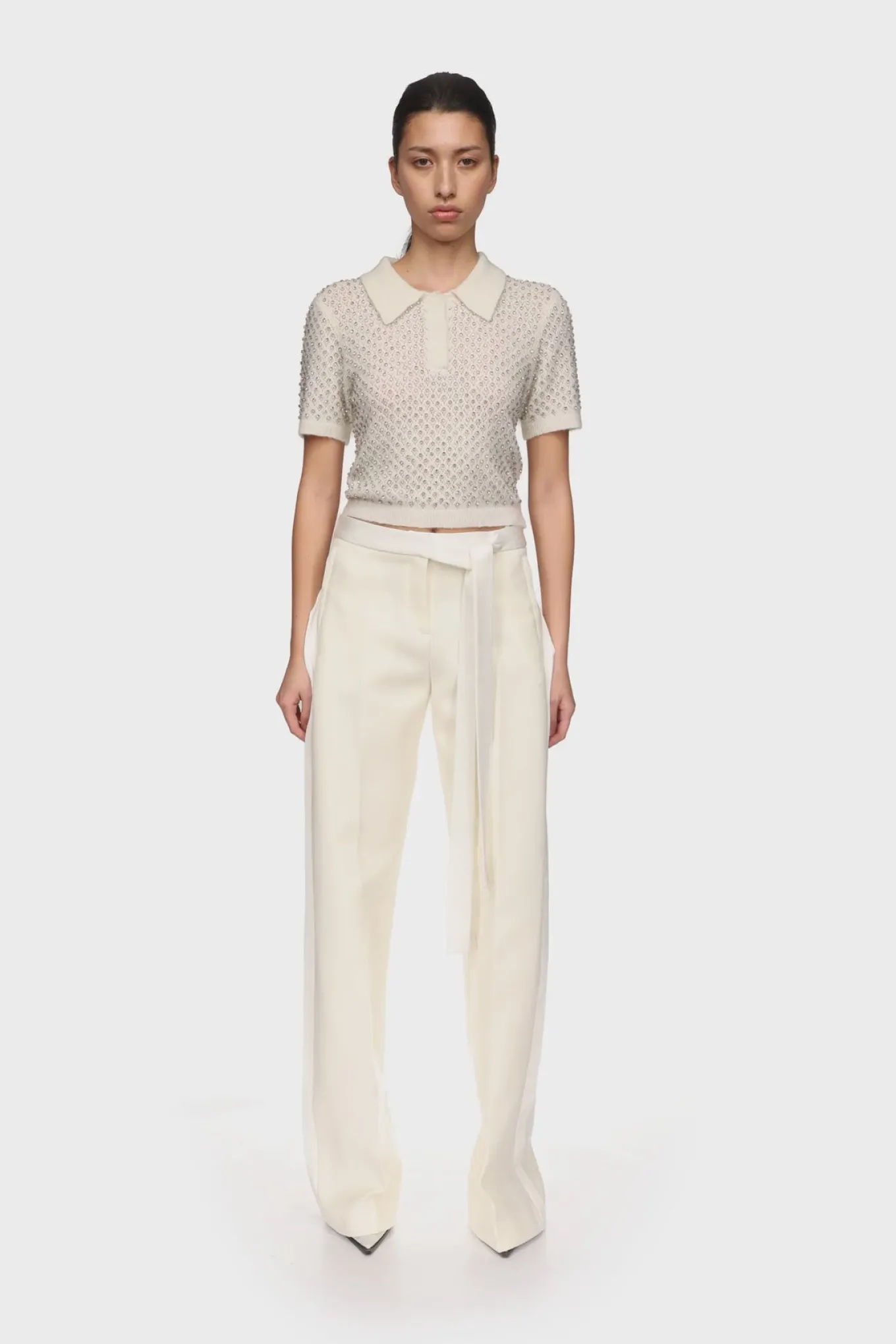 WIDE LEG TROUSERS WITH SATIN BOW DETAIL