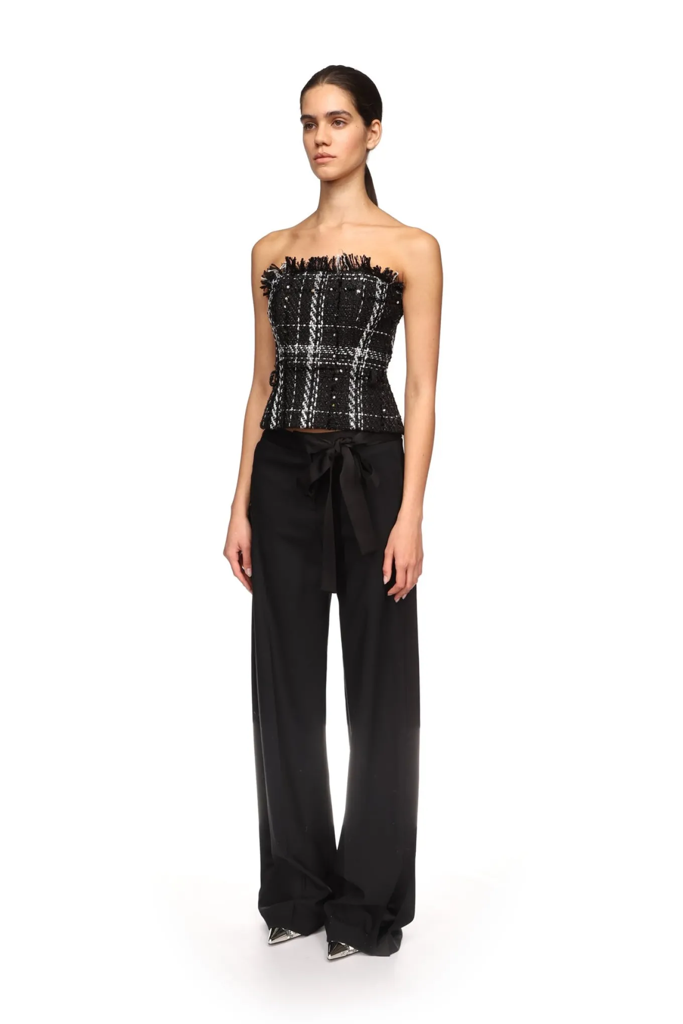 WIDE LEG TROUSERS WITH SATIN BOW DETAIL