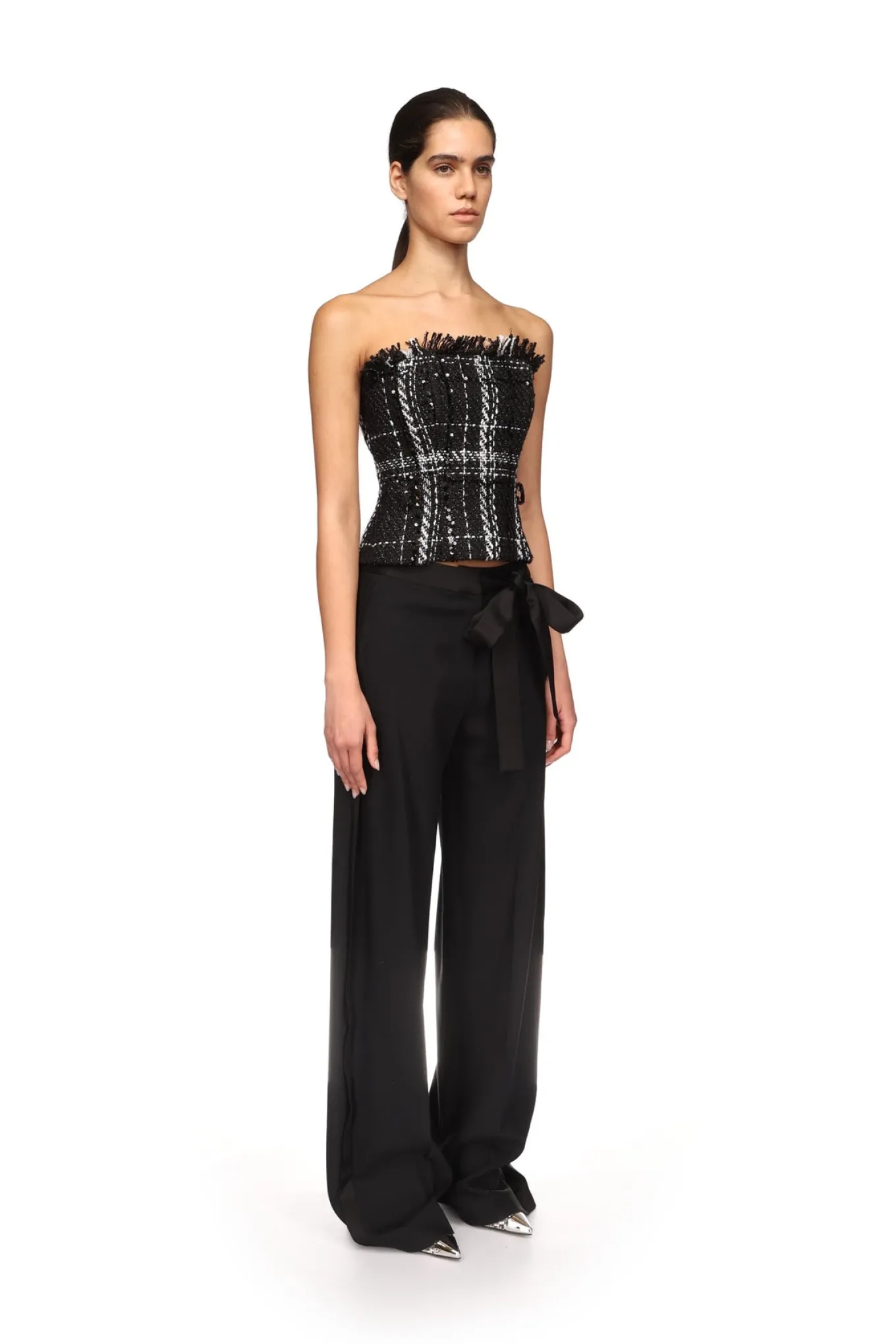 WIDE LEG TROUSERS WITH SATIN BOW DETAIL