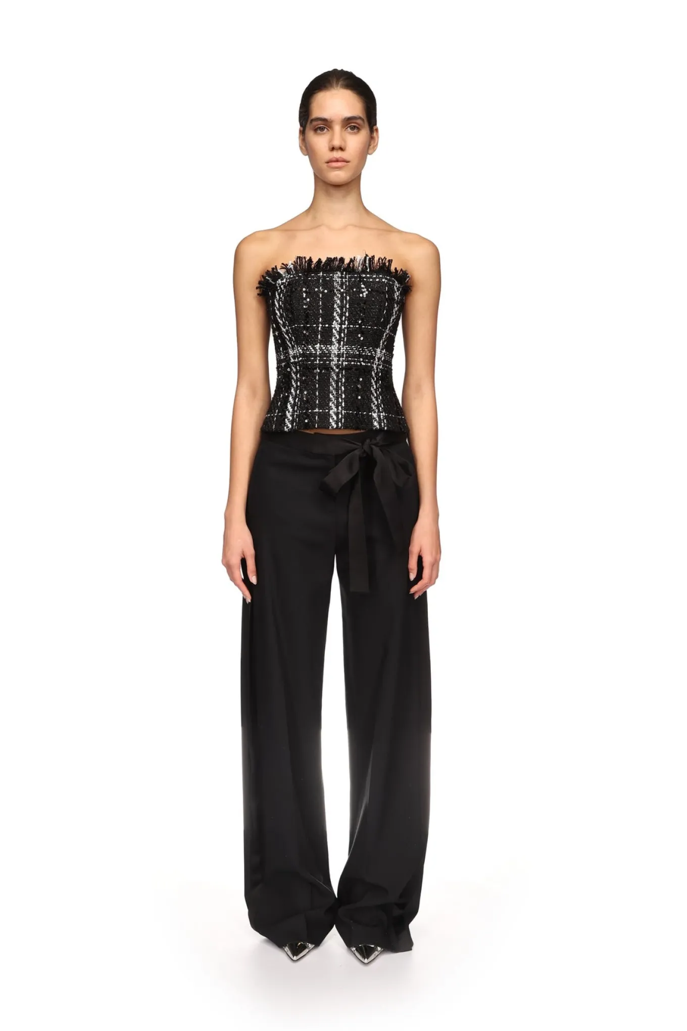 WIDE LEG TROUSERS WITH SATIN BOW DETAIL