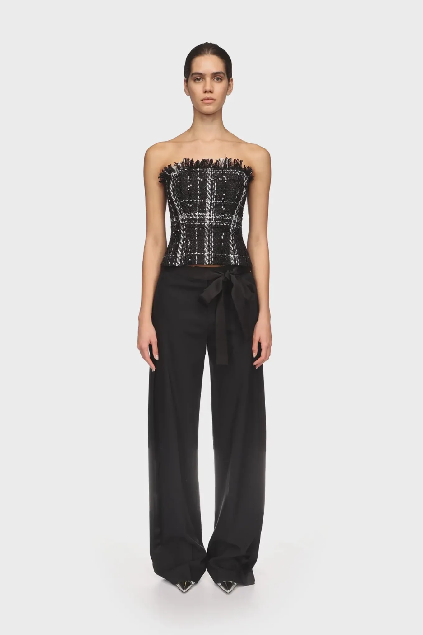 WIDE LEG TROUSERS WITH SATIN BOW DETAIL