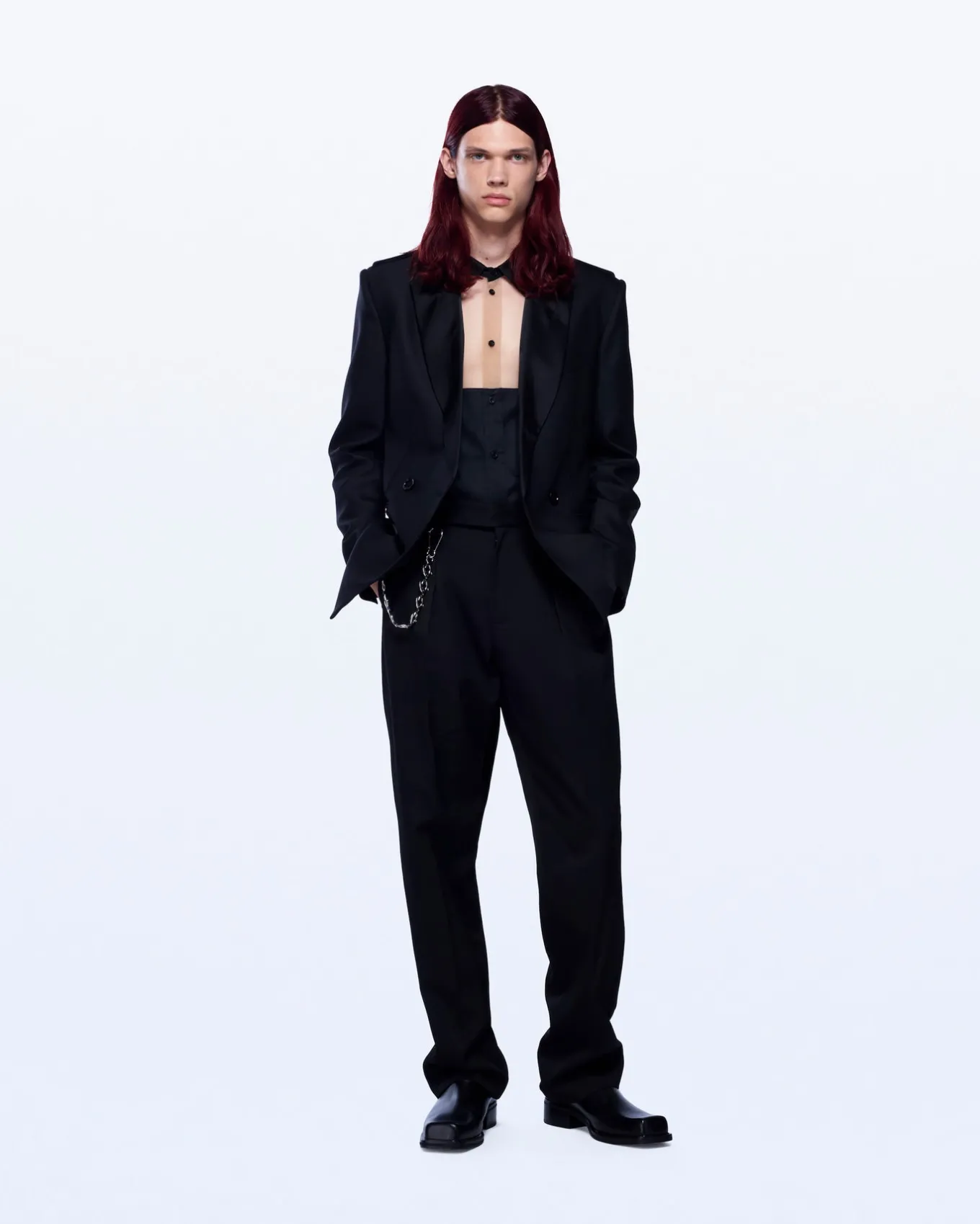 WIDE LEG TUXEDO WOOL TROUSERS