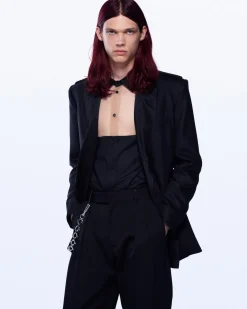 WIDE LEG TUXEDO WOOL TROUSERS