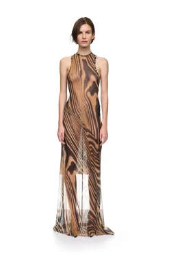 ZEBRA PRINTED MAXI MESH DRESS