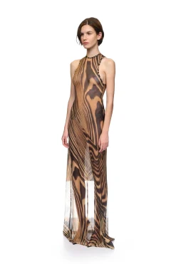 ZEBRA PRINTED MAXI MESH DRESS
