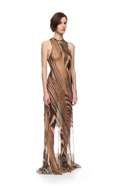 ZEBRA PRINTED MAXI MESH DRESS