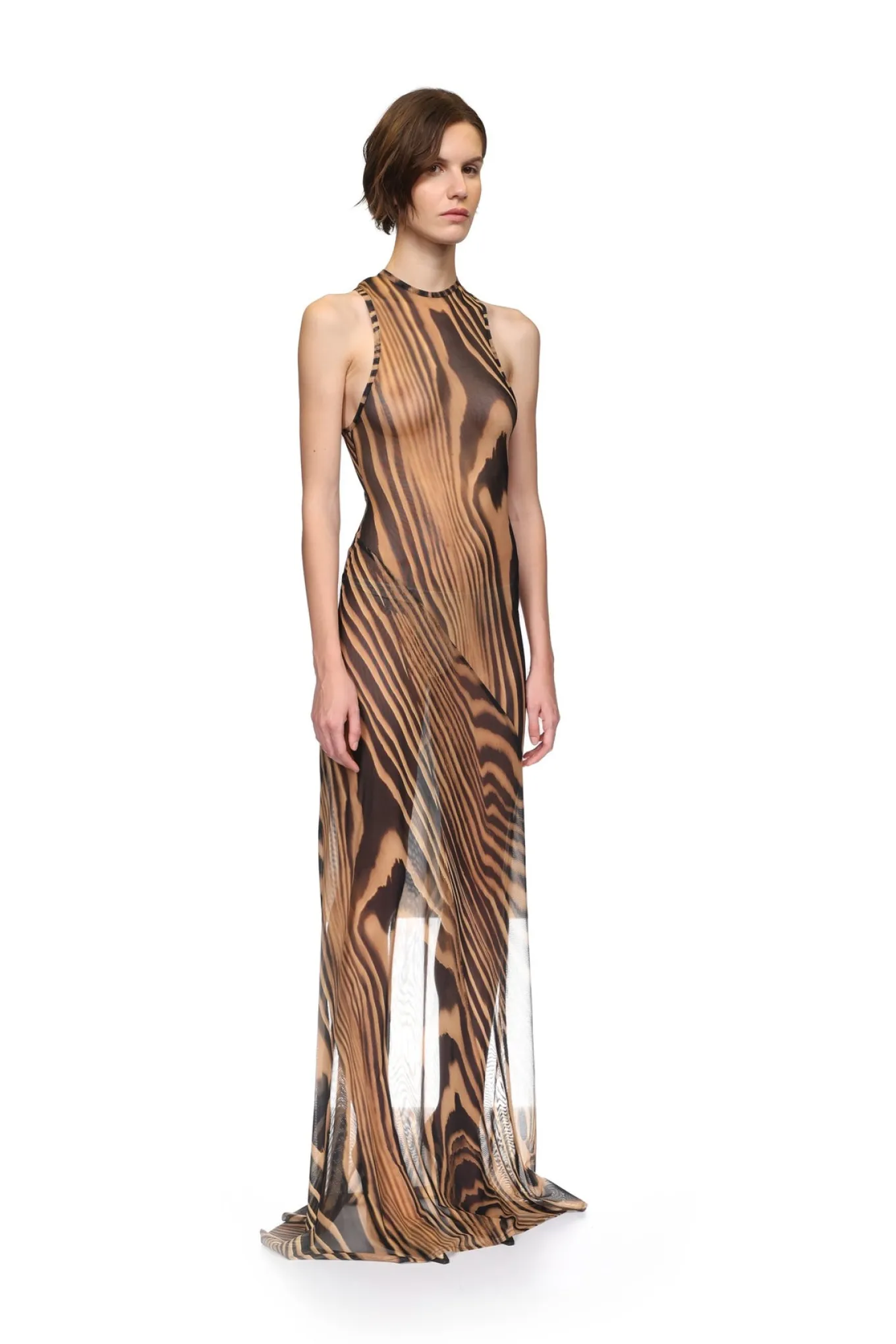 ZEBRA PRINTED MAXI MESH DRESS