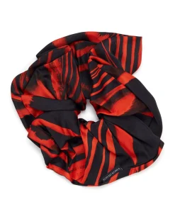ZEBRA PRINTED SATIN SCRUNCHIE IN RED